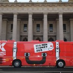 Big Red Kidney Bus - outside Vic parly